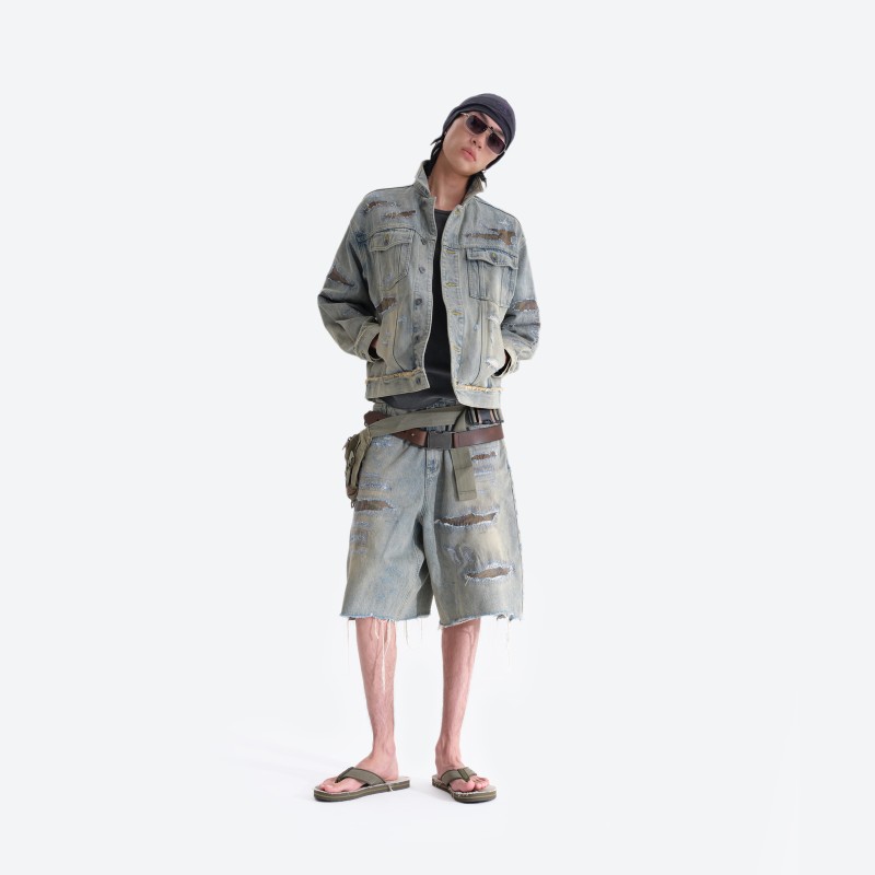 Destroyed Patch‑work Denim Capris